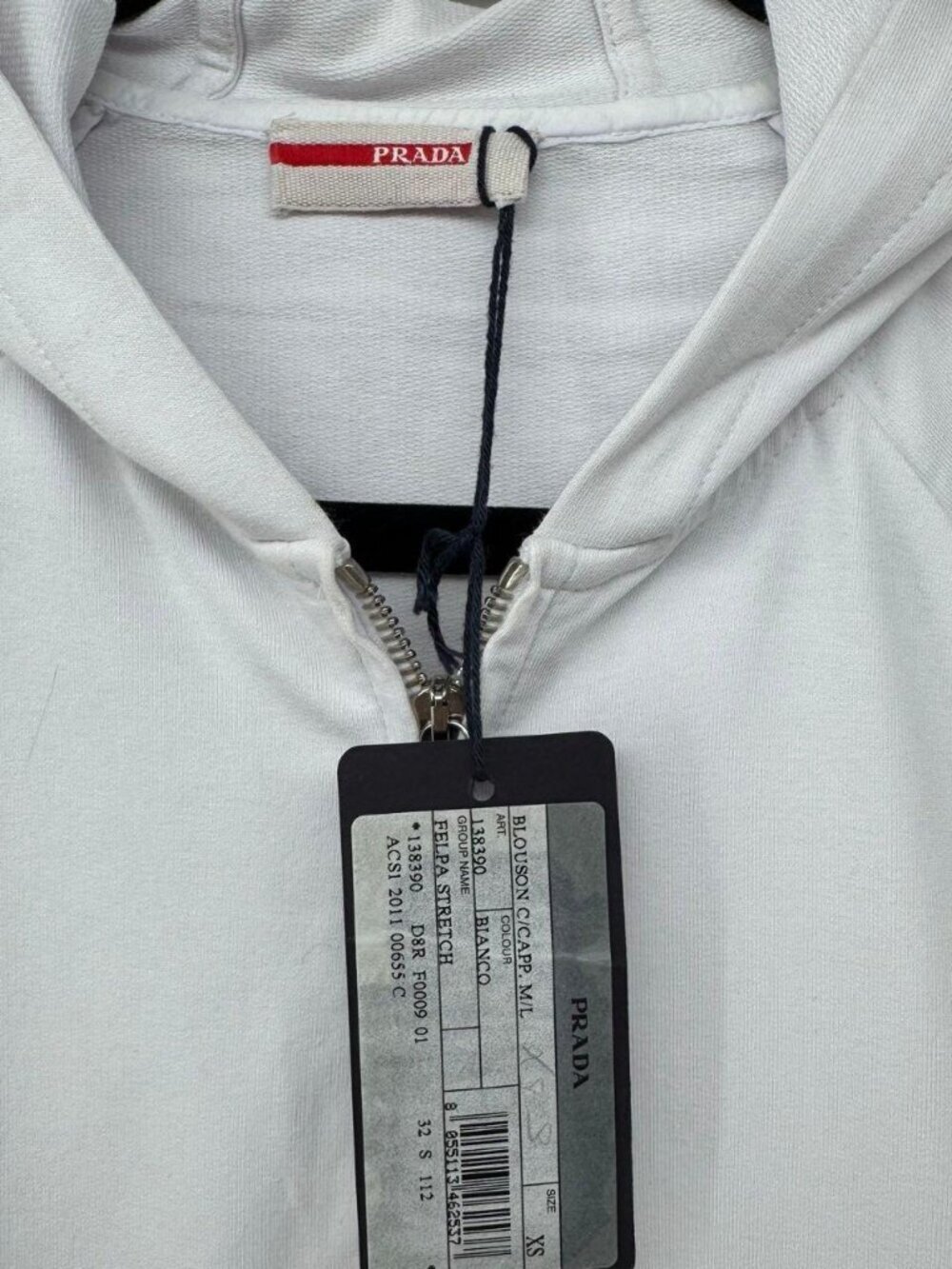 NWT Prada Linea Rossa White Stretch Zip Hoodie Size XS - Picture 5 of 8